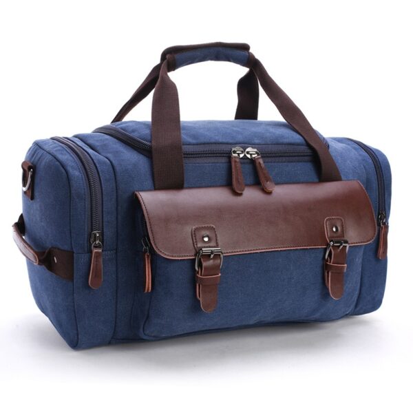 Large Capacity Vintage Luggage Casual Tote Bags Travel Bag Pu Leather Canvas Duffle Bag - Image 9