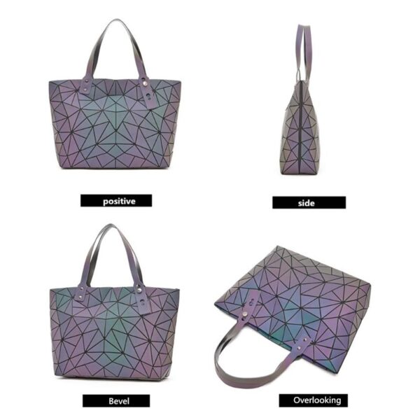 Luminous Bags for Women set folding Totes Geometric splice Lady Hand bags Chain Shoulder Bags Holographic purse - Image 2