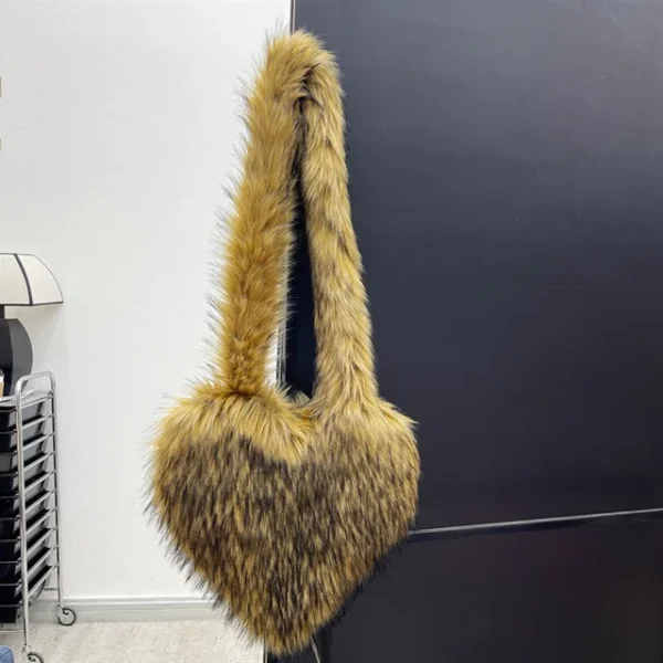 Faux Fur Shoulder Bag Heart Shaped Fluffy Plush Crossbody Bags for Women Oversized Tote Bags Lady Shopper Vintage Gothic Bags - Image 17
