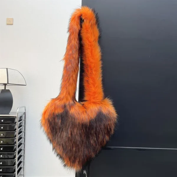 Faux Fur Shoulder Bag Heart Shaped Fluffy Plush Crossbody Bags for Women Oversized Tote Bags Lady Shopper Vintage Gothic Bags - Image 12