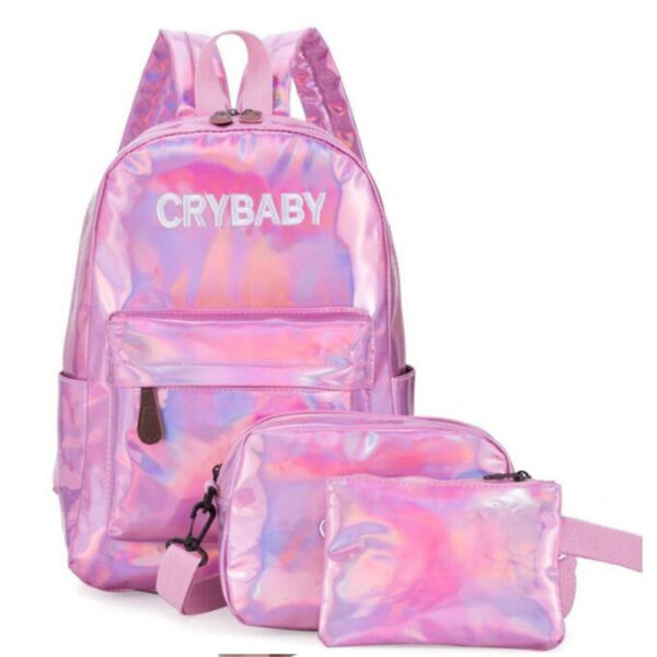 Holographic Laser Backpack Embroidered Crybaby Letters Hologram Backpack set School Bag +shoulder bags +penbags 3pcs/set - Image 3