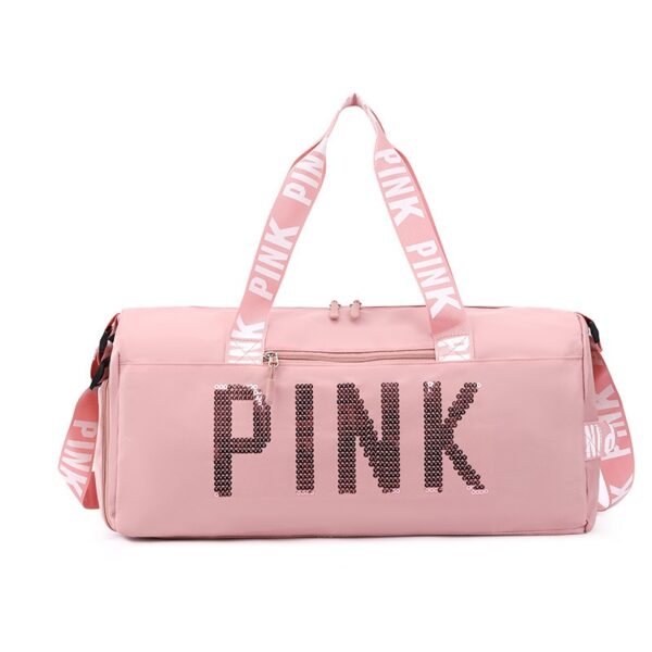 New fitness bag, shoe compartment, dry wet separation bag, sports travel bag, shiny pink letter single shoulder crossbody bag - Image 7