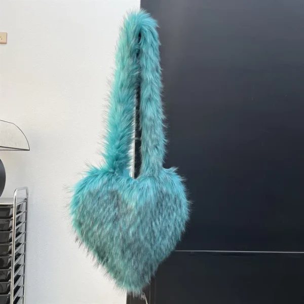 Faux Fur Shoulder Bag Heart Shaped Fluffy Plush Crossbody Bags for Women Oversized Tote Bags Lady Shopper Vintage Gothic Bags - Image 18