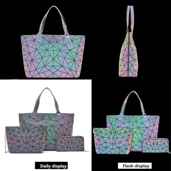 Luminous Bags for Women set folding Totes Geometric splice Lady Hand bags Chain Shoulder Bags Holographic purse - Image 3