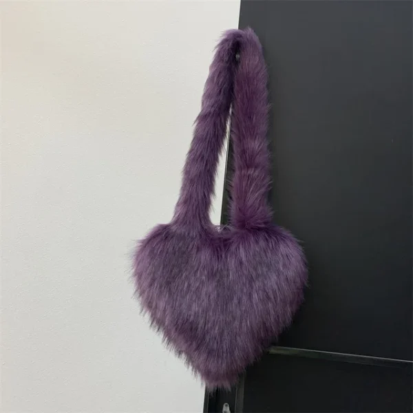 Faux Fur Shoulder Bag Heart Shaped Fluffy Plush Crossbody Bags for Women Oversized Tote Bags Lady Shopper Vintage Gothic Bags - Image 20