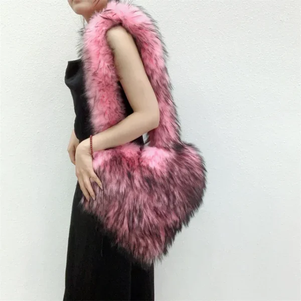Faux Fur Shoulder Bag Heart Shaped Fluffy Plush Crossbody Bags for Women Oversized Tote Bags Lady Shopper Vintage Gothic Bags - Image 16