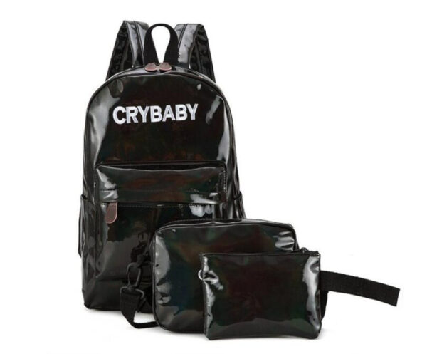 Holographic Laser Backpack Embroidered Crybaby Letters Hologram Backpack set School Bag +shoulder bags +penbags 3pcs/set - Image 4