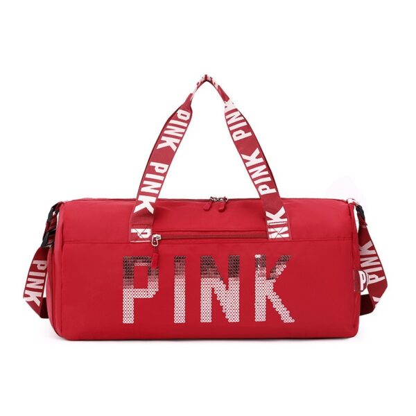 New fitness bag, shoe compartment, dry wet separation bag, sports travel bag, shiny pink letter single shoulder crossbody bag - Image 6