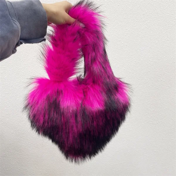 Faux Fur Shoulder Bag Heart Shaped Fluffy Plush Crossbody Bags for Women Oversized Tote Bags Lady Shopper Vintage Gothic Bags - Image 30