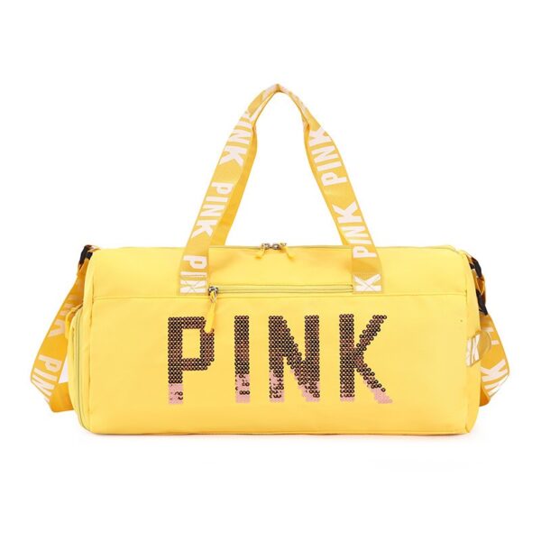 New fitness bag, shoe compartment, dry wet separation bag, sports travel bag, shiny pink letter single shoulder crossbody bag - Image 4