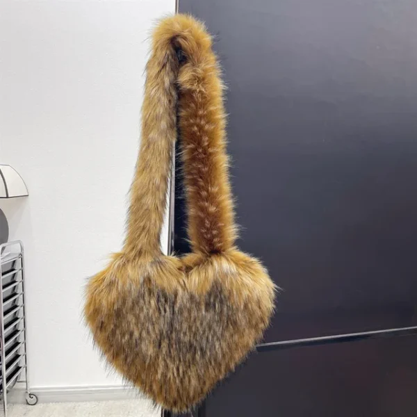 Faux Fur Shoulder Bag Heart Shaped Fluffy Plush Crossbody Bags for Women Oversized Tote Bags Lady Shopper Vintage Gothic Bags - Image 8