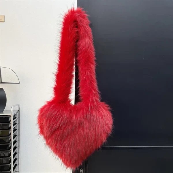 Faux Fur Shoulder Bag Heart Shaped Fluffy Plush Crossbody Bags for Women Oversized Tote Bags Lady Shopper Vintage Gothic Bags - Image 11