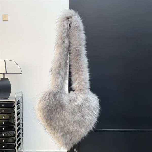 Faux Fur Shoulder Bag Heart Shaped Fluffy Plush Crossbody Bags for Women Oversized Tote Bags Lady Shopper Vintage Gothic Bags - Image 22