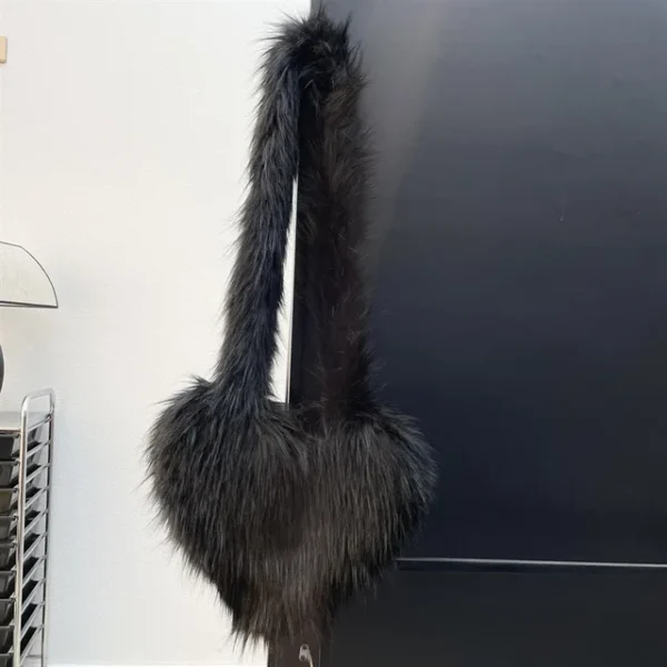 Faux Fur Shoulder Bag Heart Shaped Fluffy Plush Crossbody Bags for Women Oversized Tote Bags Lady Shopper Vintage Gothic Bags - Image 10