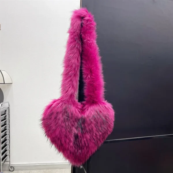 Faux Fur Shoulder Bag Heart Shaped Fluffy Plush Crossbody Bags for Women Oversized Tote Bags Lady Shopper Vintage Gothic Bags - Image 9