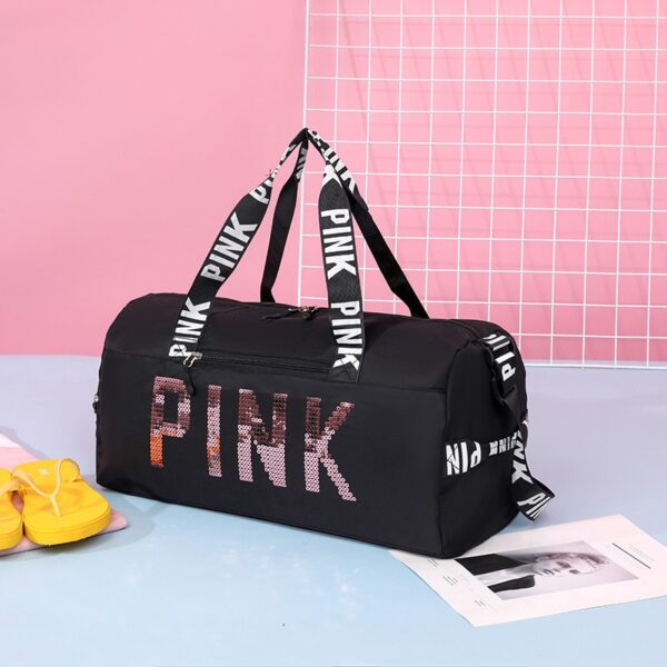 New fitness bag, shoe compartment, dry wet separation bag, sports travel bag, shiny pink letter single shoulder crossbody bag - Image 12