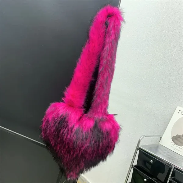 Faux Fur Shoulder Bag Heart Shaped Fluffy Plush Crossbody Bags for Women Oversized Tote Bags Lady Shopper Vintage Gothic Bags - Image 14
