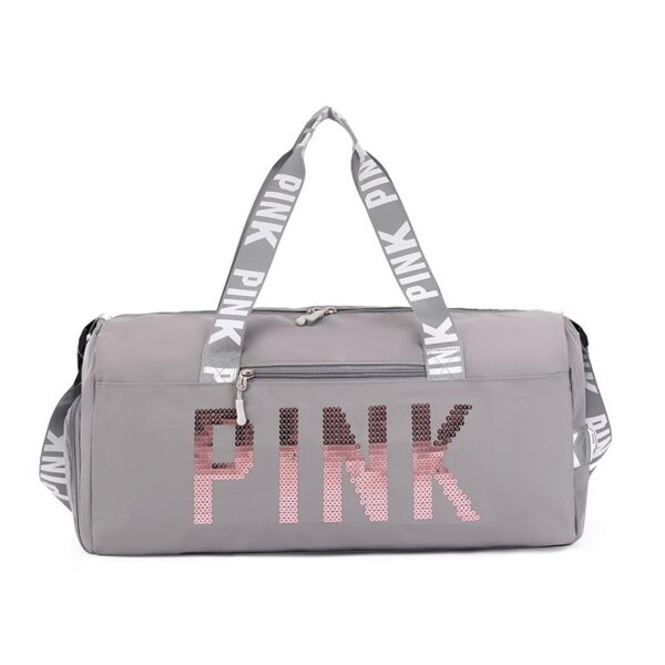 New fitness bag, shoe compartment, dry wet separation bag, sports travel bag, shiny pink letter single shoulder crossbody bag - Image 3