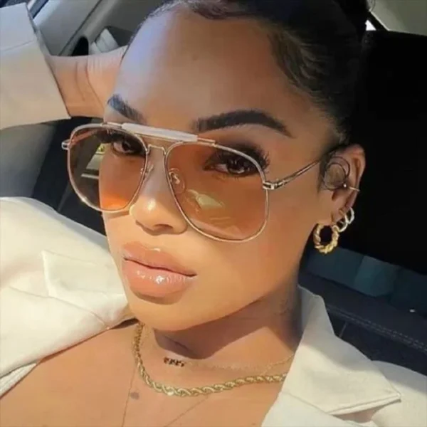 Metal Frame Pilot Sunglasses For Women Double Bridge Champagne Sun Glasses Woman Luxury Square Clear Oversize Shades - Image 5