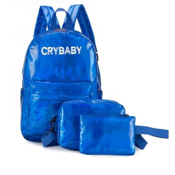 Holographic Laser Backpack Embroidered Crybaby Letters Hologram Backpack set School Bag +shoulder bags +penbags 3pcs/set - Image 8