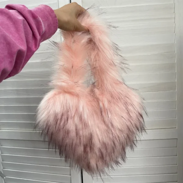 Faux Fur Shoulder Bag Heart Shaped Fluffy Plush Crossbody Bags for Women Oversized Tote Bags Lady Shopper Vintage Gothic Bags - Image 35