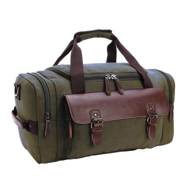 Large Capacity Vintage Luggage Casual Tote Bags Travel Bag Pu Leather Canvas Duffle Bag - Image 5