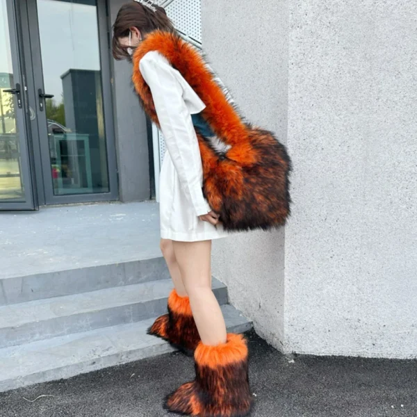 Faux Fur Shoulder Bag Heart Shaped Fluffy Plush Crossbody Bags for Women Oversized Tote Bags Lady Shopper Vintage Gothic Bags - Image 5