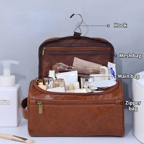 Large capacity men's toiletries bag portable for outdoor use PU waterproof makeup bag minimalist business travel handbag - Image 6
