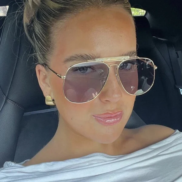 Metal Frame Pilot Sunglasses For Women Double Bridge Champagne Sun Glasses Woman Luxury Square Clear Oversize Shades - Image 4