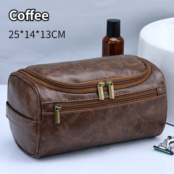 Large capacity men's toiletries bag portable for outdoor use PU waterproof makeup bag minimalist business travel handbag - Image 2