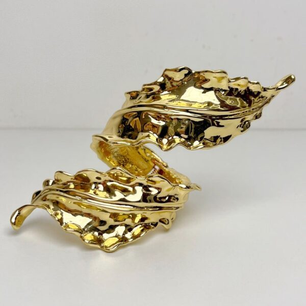 Retro gold leaf spiral wound open bracelet for women delicate metal leaf bracelet - Image 3