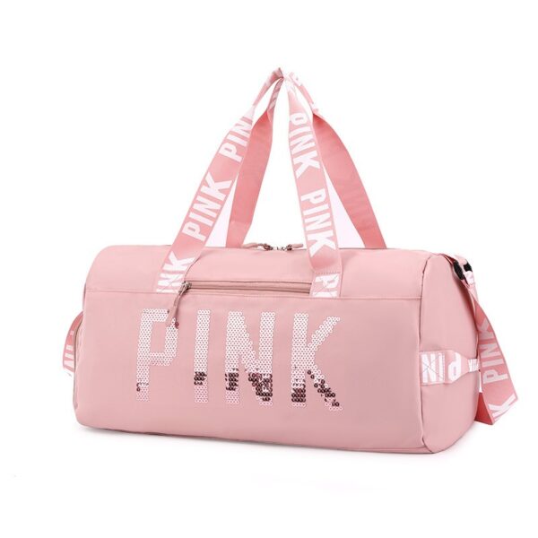 New fitness bag, shoe compartment, dry wet separation bag, sports travel bag, shiny pink letter single shoulder crossbody bag - Image 9