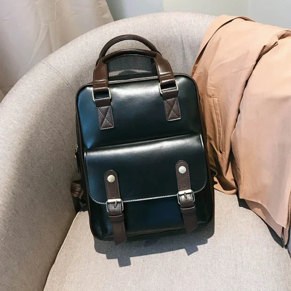 Brown School Bags for Teenages Waterproof Vintage Laptop Leather Big Travel Backpack - Image 9