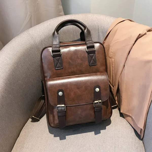 Brown School Bags for Teenages Waterproof Vintage Laptop Leather Big Travel Backpack - Image 8