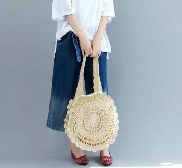Bohemian Straw Bags Vintage Rattan Bag Handmade Kintted Travel Bags - Image 8