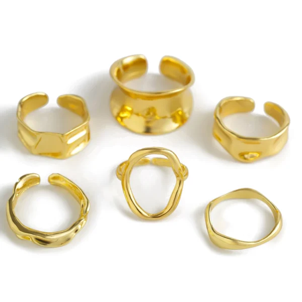 Ingemark 6Pcs/Set Punk Irregular Hollow Folded Metal Cuff Rings for Women Vintage Geometric Adjustable Open Finger Rings Jewelry - Image 5