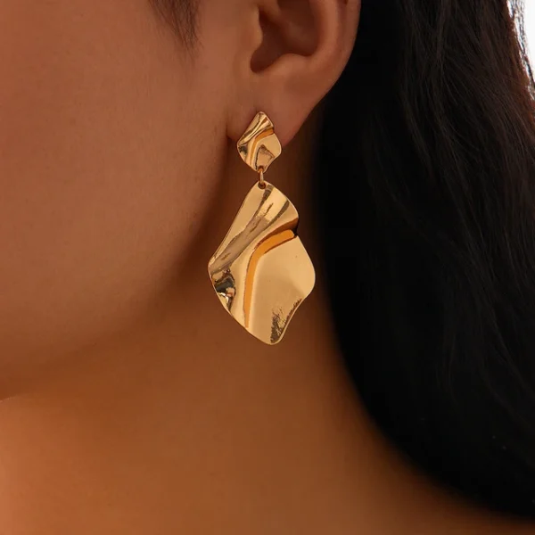 Ingemark Vintage Irregular Pleated Metal Drop Earring for Women Fashion Statement Goth Gold Color Piercing Earrings Jewelry Gift - Image 7