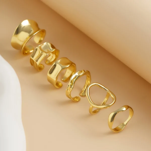 Ingemark 6Pcs/Set Punk Irregular Hollow Folded Metal Cuff Rings for Women Vintage Geometric Adjustable Open Finger Rings Jewelry - Image 6