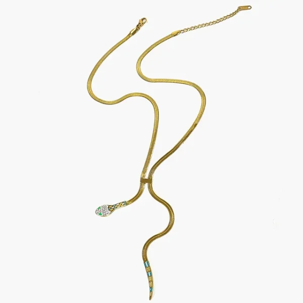 Peri'sbox Dainty Clear Rhinestone Solid Gold Plated Flat Snake Chain Tassel Necklace Stainless Steel Waterproof Women's Jewelry - Image 7