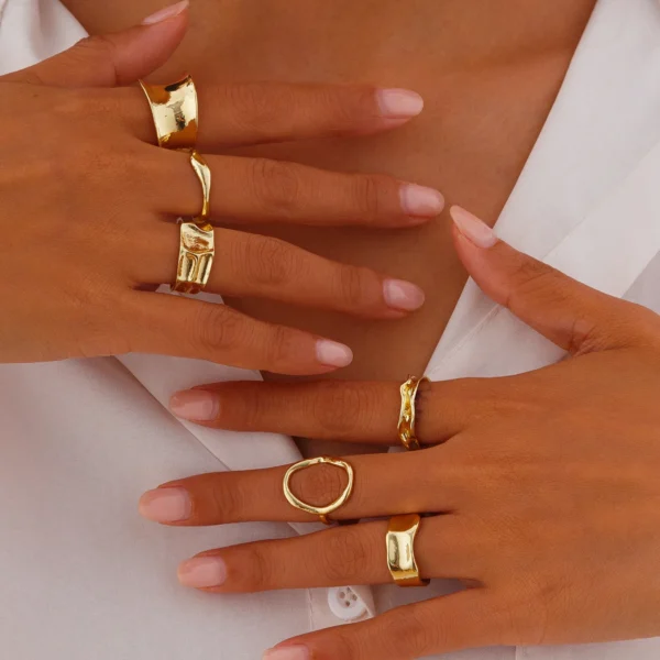 Ingemark 6Pcs/Set Punk Irregular Hollow Folded Metal Cuff Rings for Women Vintage Geometric Adjustable Open Finger Rings Jewelry - Image 2