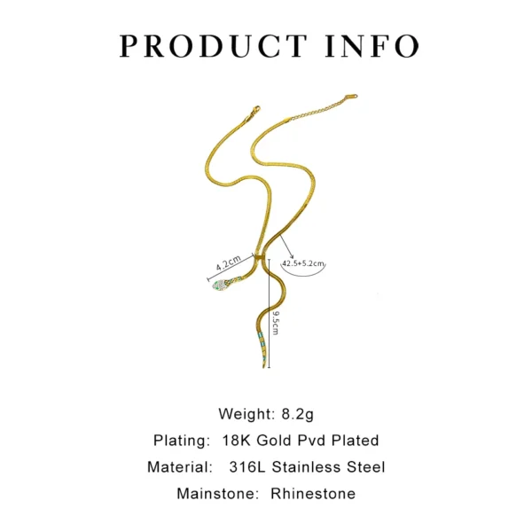 Peri'sbox Dainty Clear Rhinestone Solid Gold Plated Flat Snake Chain Tassel Necklace Stainless Steel Waterproof Women's Jewelry - Image 6