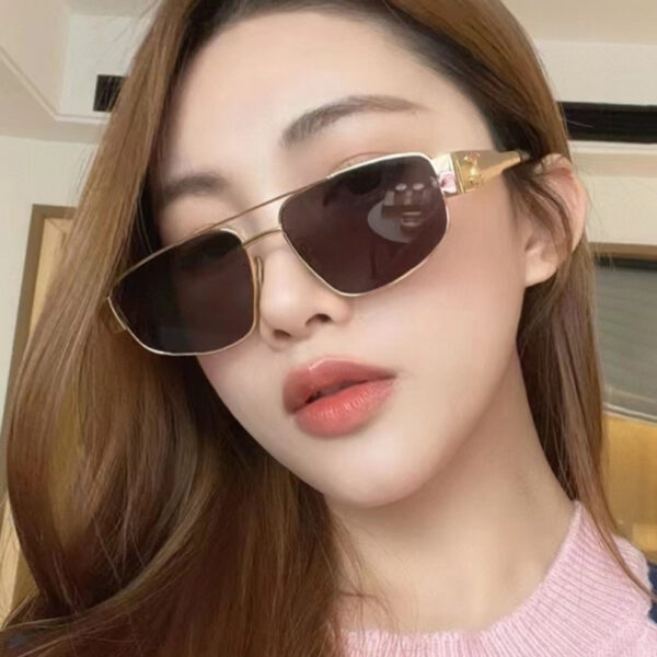 Double beam cat eye sunglasses, metal sunglasses, high-end and trendy sunglasses, women's concave design for photography - Image 4