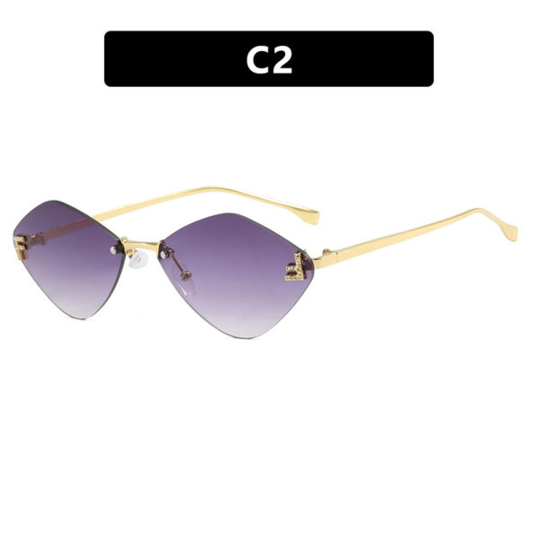Frameless diamond shaped sunglasses with letter F for women's high-end and elegant sunglasses - Image 7