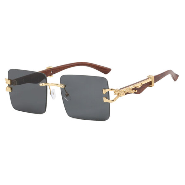 Wooden frameless square UV resistant high-end sunglasses, internet famous Instagram leopard slimming sunglasses - Image 2