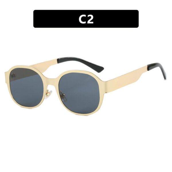 Ins textured metal retro concave shaped street photography sunglasses, trendy women's large frame round face personalized spicy girl sunglasses - Image 7