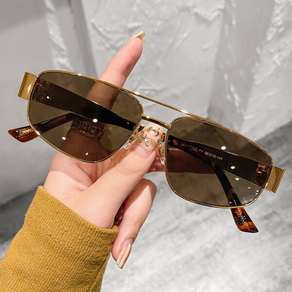 Double beam cat eye sunglasses, metal sunglasses, high-end and trendy sunglasses, women's concave design for photography - Image 3
