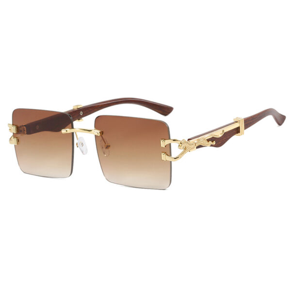 Wooden frameless square UV resistant high-end sunglasses, internet famous Instagram leopard slimming sunglasses - Image 4