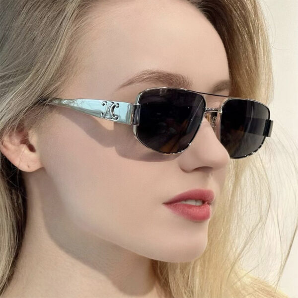 Double beam cat eye sunglasses, metal sunglasses, high-end and trendy sunglasses, women's concave design for photography - Image 2