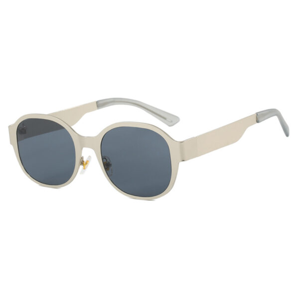 Ins textured metal retro concave shaped street photography sunglasses, trendy women's large frame round face personalized spicy girl sunglasses - Image 5
