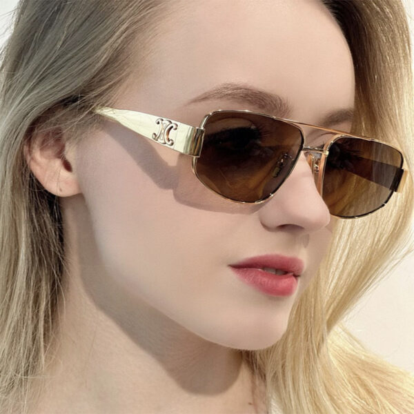 Double beam cat eye sunglasses, metal sunglasses, high-end and trendy sunglasses, women's concave design for photography